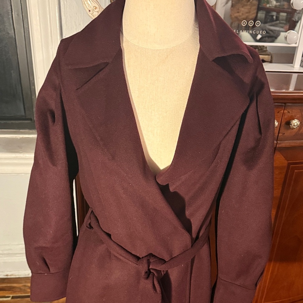 Elegant Burgundy Wrap Coat - Picture 2 of 10